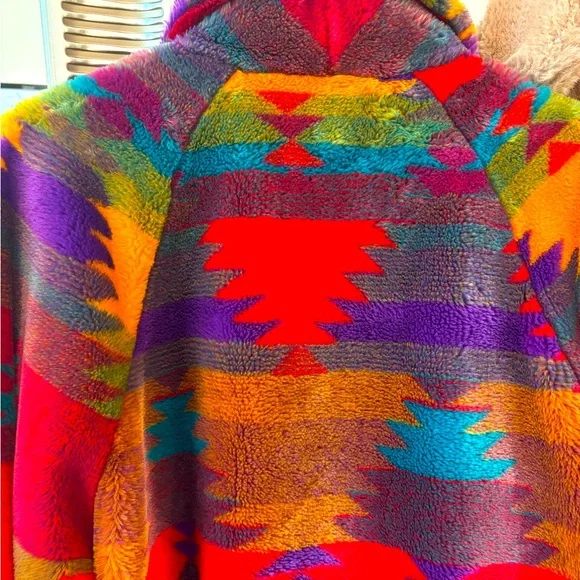 Vintage Bright Plush Oversized Aztec Print Coat size M